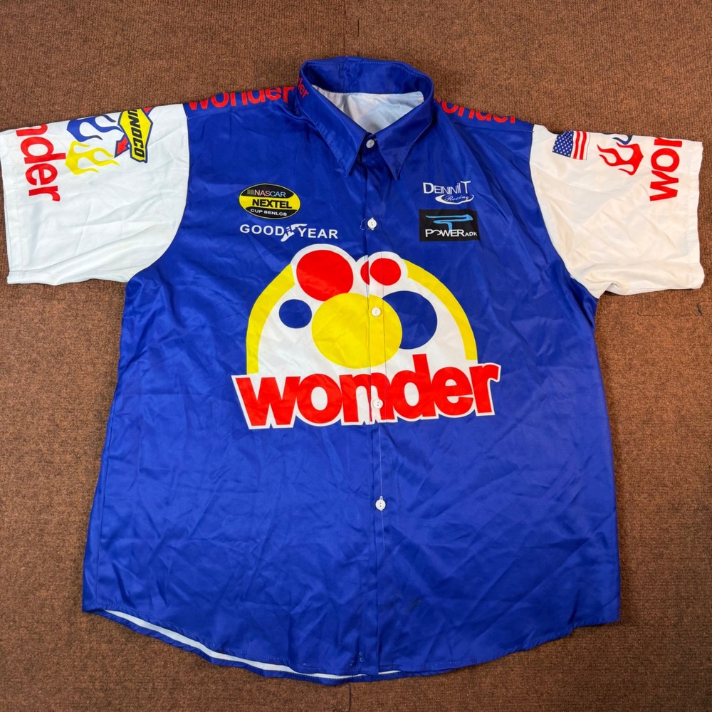 Wonder Bread NASCAR Racing Shirt Mens 3XL Blue White Pit Crew Button Down Nextel